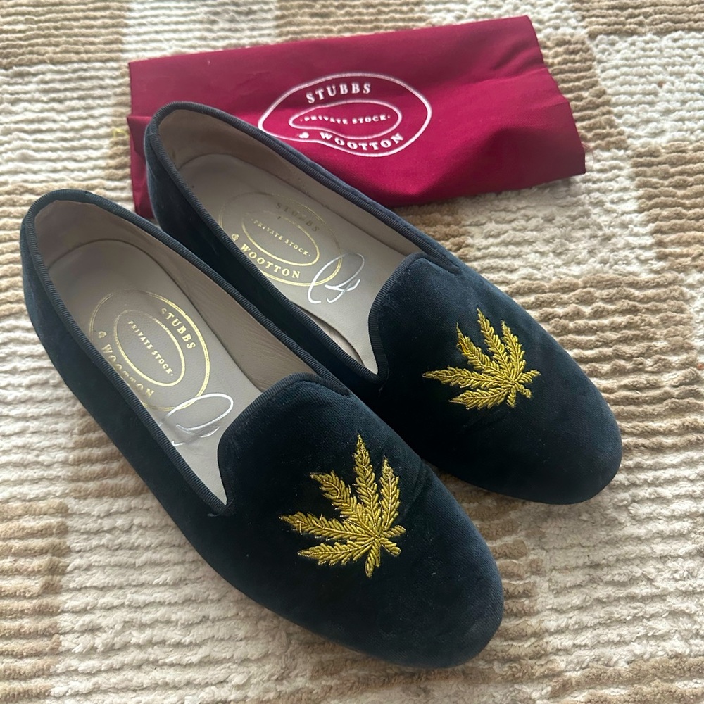 Stubbs & Wootton Black and Gold Loafers